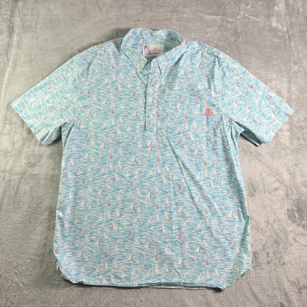 Chubbies Short Sleeve Button Up Shirt Sailboat Wave Print Mens Large (read) - Picture 2 of 10